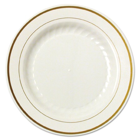 Wna Masterpiece Plastic Plates, 6 in. dia, Ivory/Gold, 150PK WNA MP6IPREM